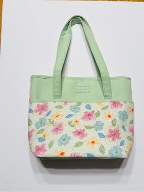 RETIRED Longaberger Pastel Floral Tote with Mint Green Trim